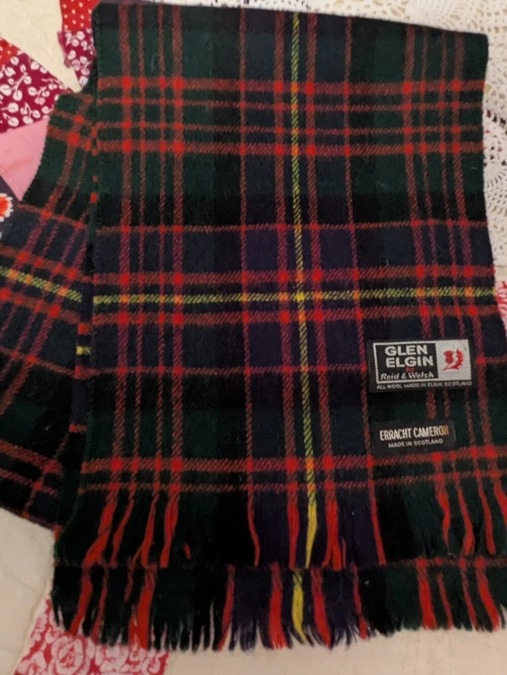VTG Glen Elgin Scarf  Plaid Wool Made In Elgin Scottland 48x8